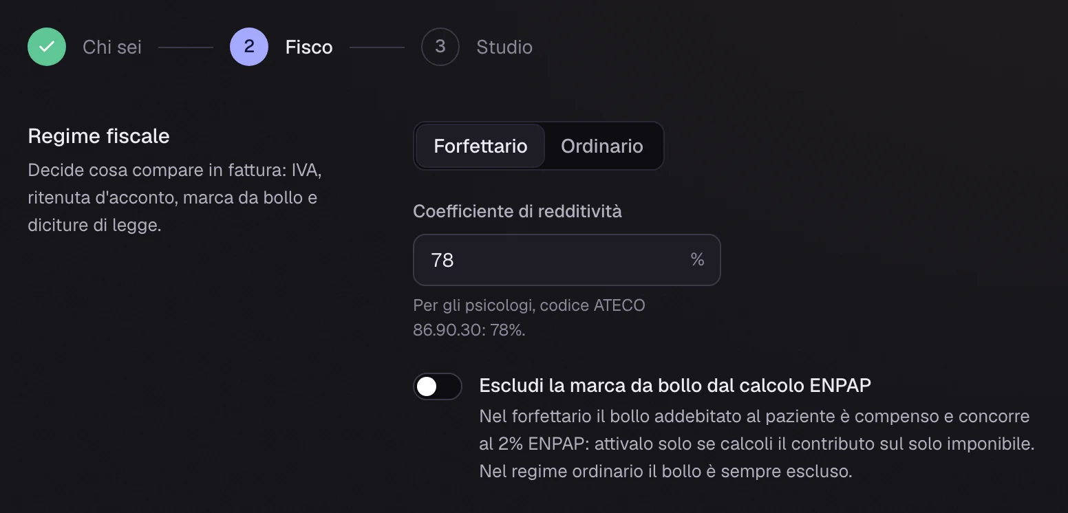 Il secondo passaggio del primo avvio, Fisco: la scelta tra regime forfettario e ordinario, il coefficiente di redditività e il calcolo ENPAP.