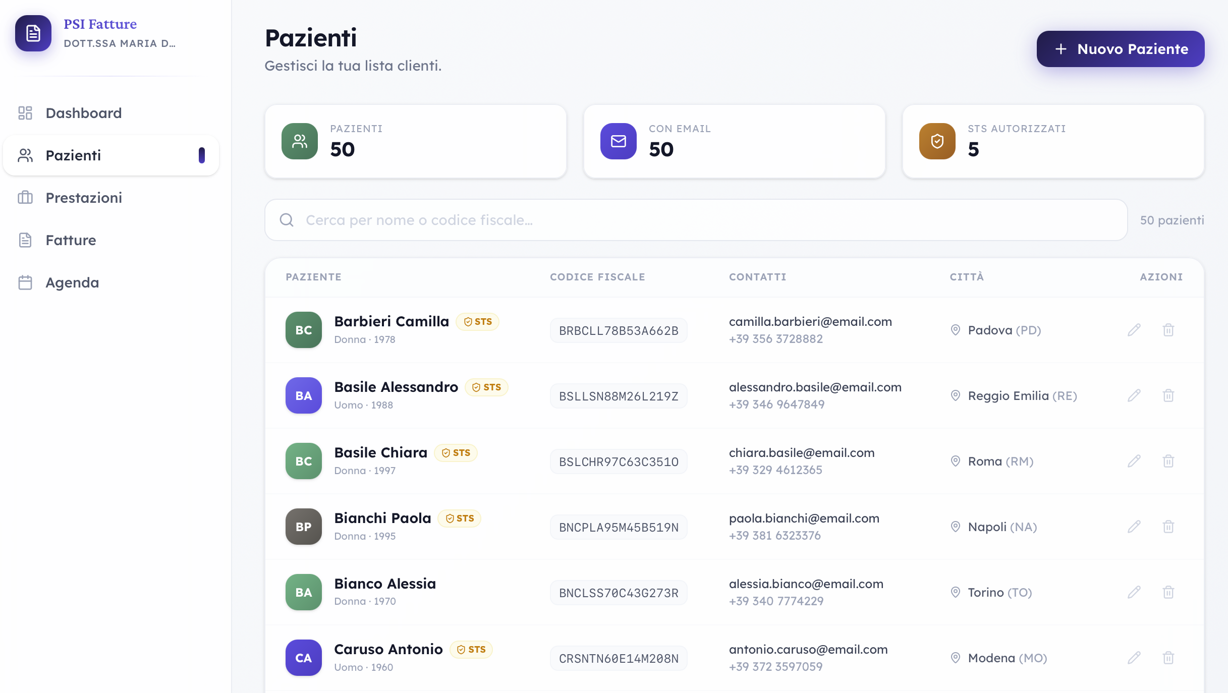 Anagrafica Pazienti PSI Fatture